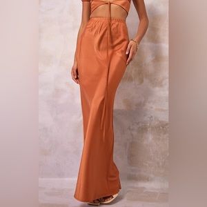 Burnt Orange Satin Maxi Skirt